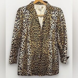 Vintage Silk Leopard Blazer Size 8 Tailored Animal Print Jacket 90s